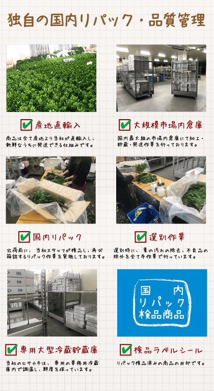 自の国内リパック・品質管理